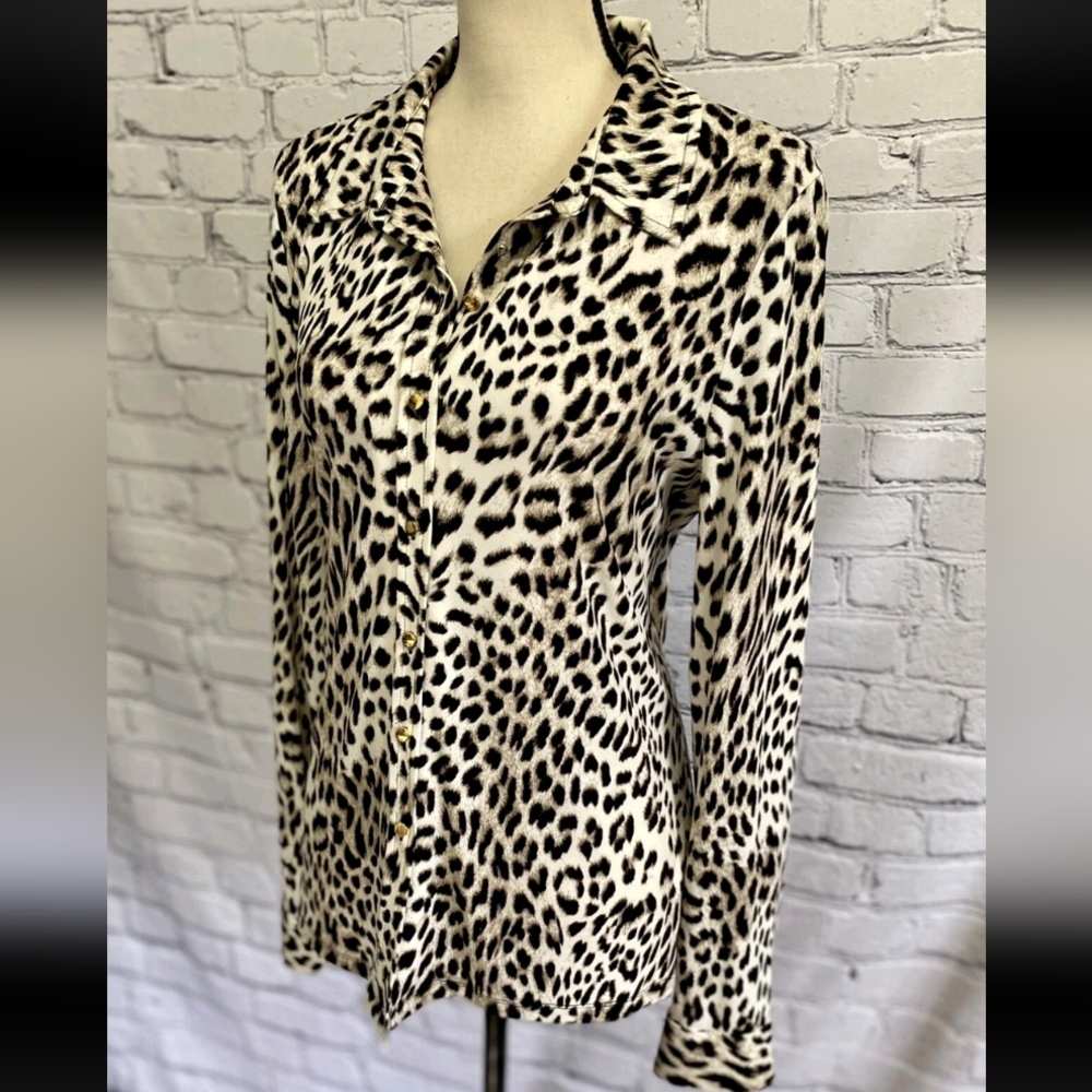 Calvin Klein Women’s Top Animal Print Long Sleeve leopard print Blouse Medium - Picture 7 of 8